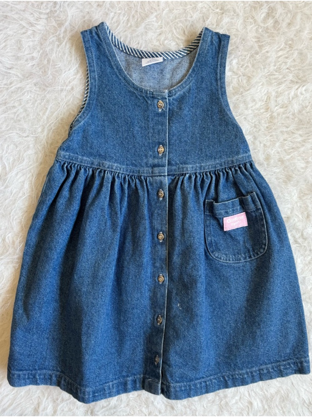 OshKosh B'gosh Girls Vintage Classic Blue Denim Button Down Jumper Dress